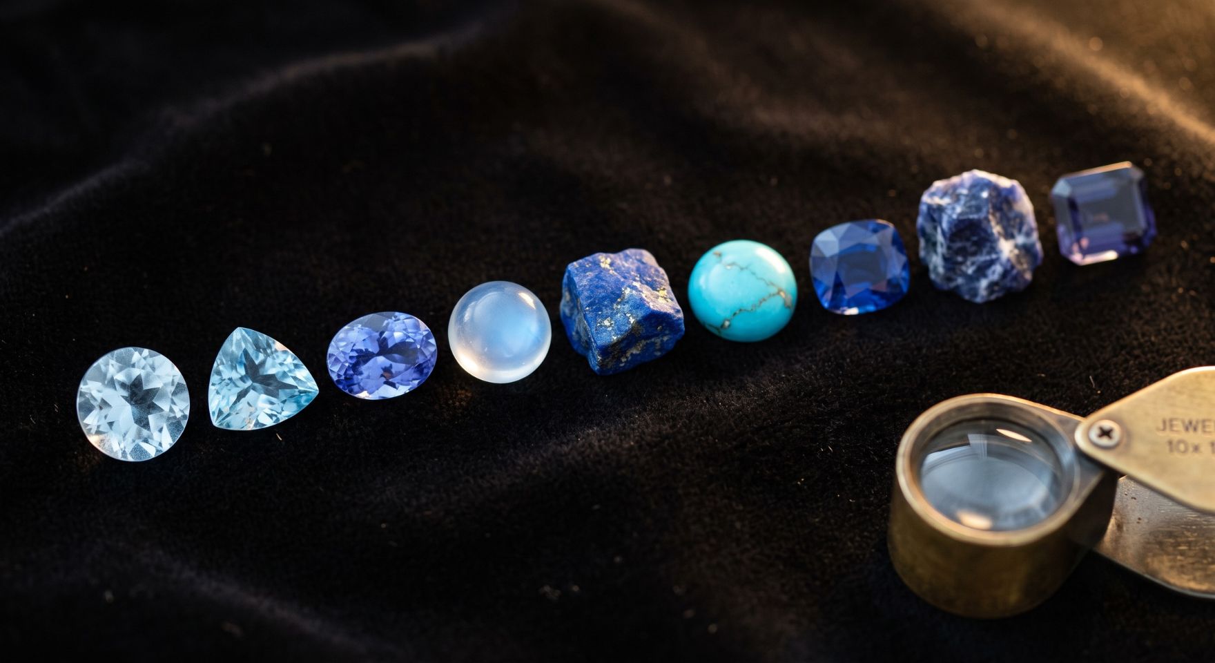 Blue gemstones types identification guide sapphire tanzanite aquamarine topaz